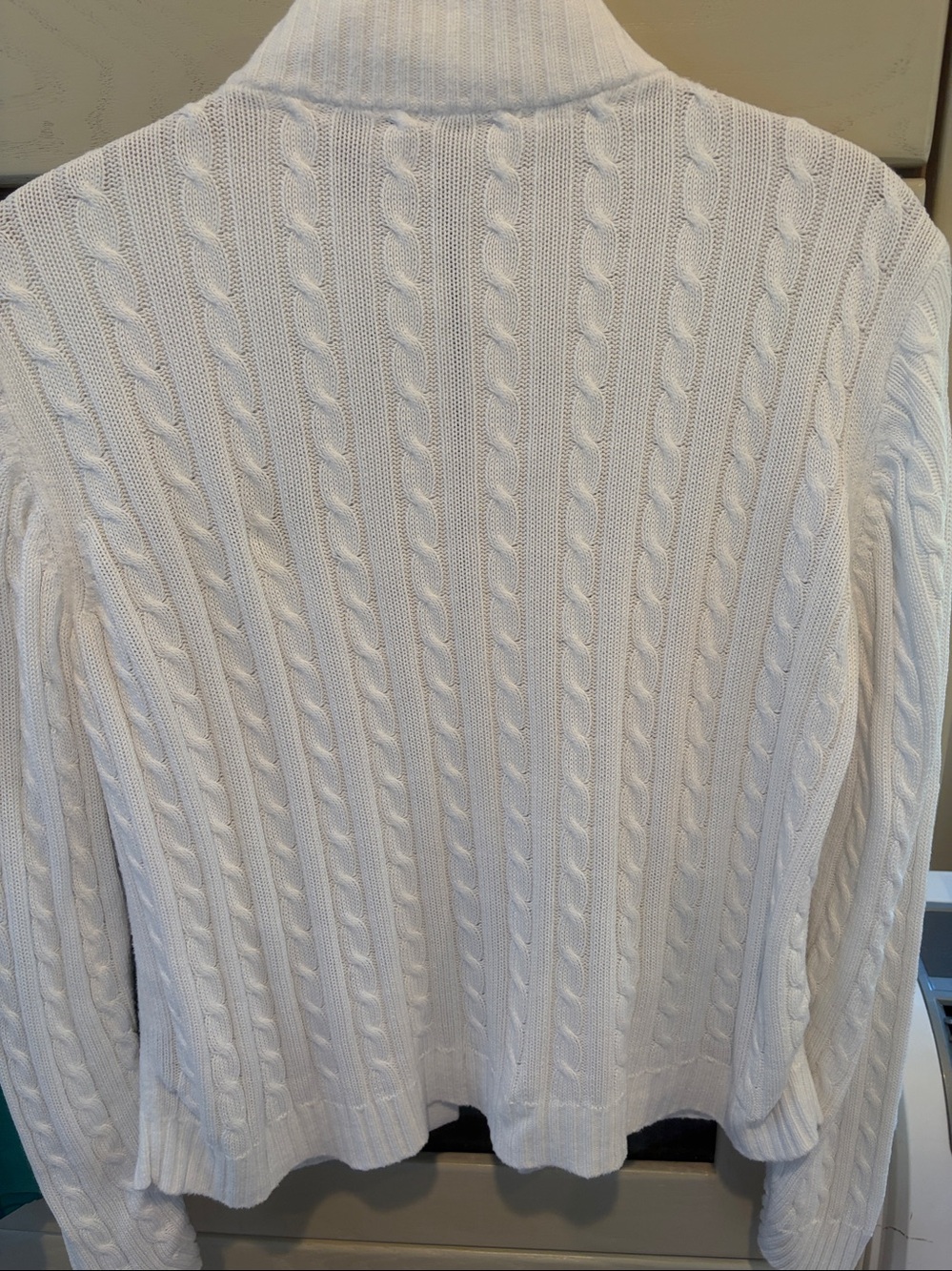 Vintage Lauren Ralph Lauren White Cable With Gold Crest Zip-Up Sweater - Picture 6 of 7